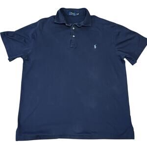 Polo Ralph Lauren Smooth Knit Polo Shirt in Navy Blue Men's Size Large Tall LT*